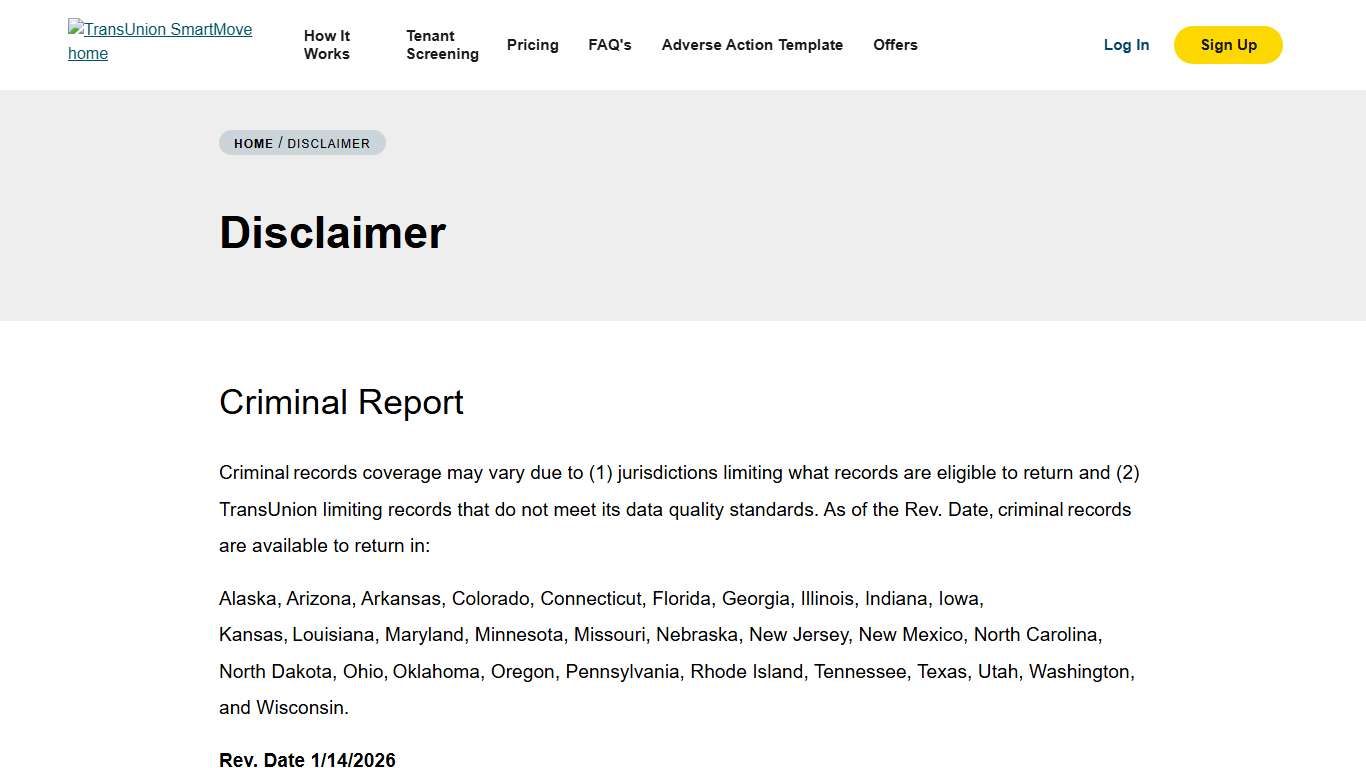 SmartMove by TransUnion Disclaimer SmartMove Background Check TransUnion SmartMove